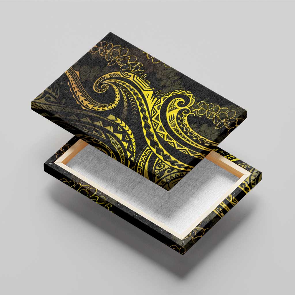Polynesia Plumeria Lei Canvas Wall Art Black Gold Curves Motif