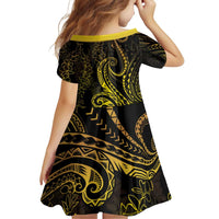 Polynesia Plumeria Lei Family Matching Off Shoulder Short Dress and Hawaiian Shirt Black Gold Curves Motif LT7 - Polynesian Pride