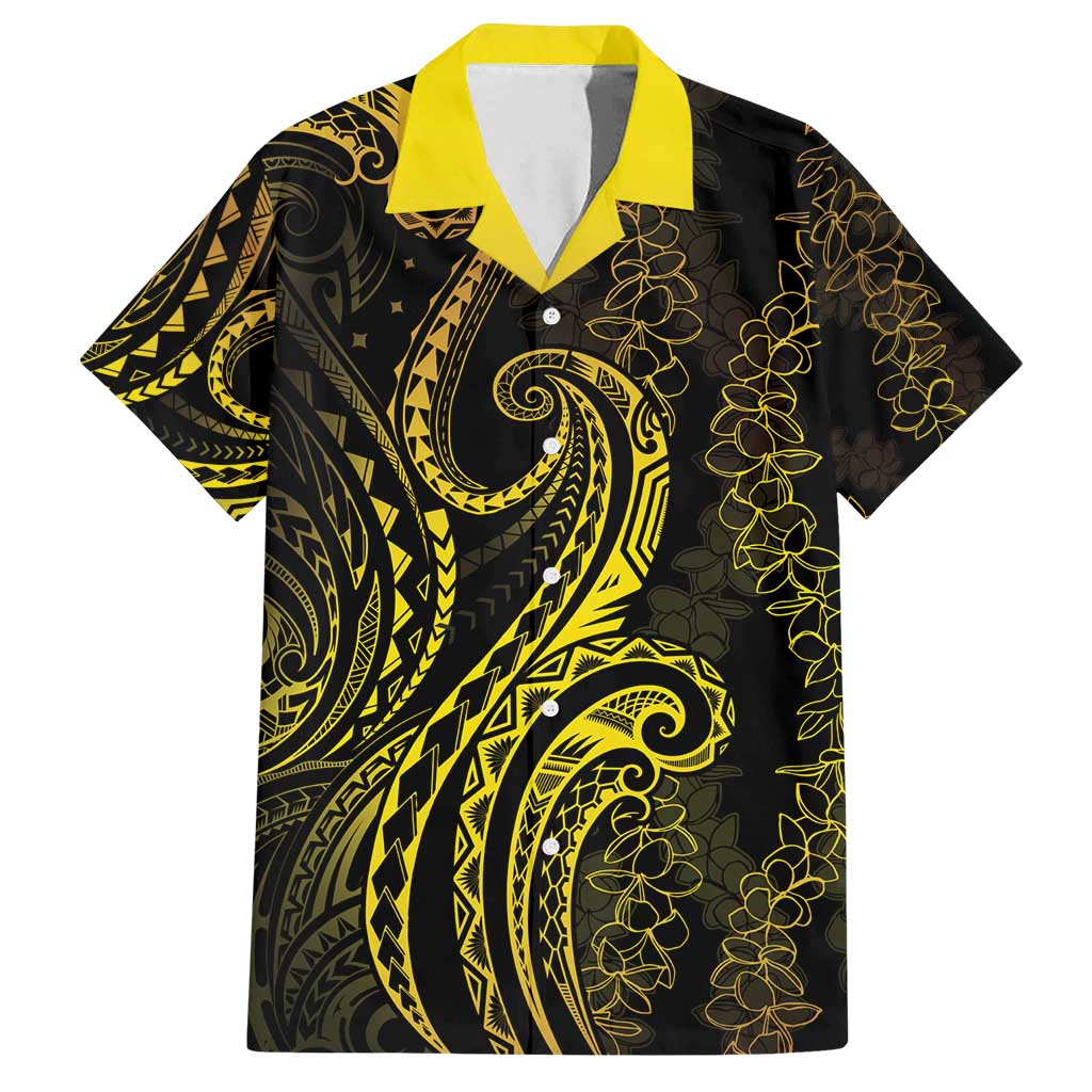 Polynesia Plumeria Lei Family Matching Off Shoulder Short Dress and Hawaiian Shirt Black Gold Curves Motif LT7 Dad's Shirt - Short Sleeve Gold - Polynesian Pride