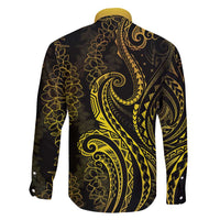 Polynesia Plumeria Lei Family Matching Off Shoulder Short Dress and Hawaiian Shirt Black Gold Curves Motif LT7 - Polynesian Pride