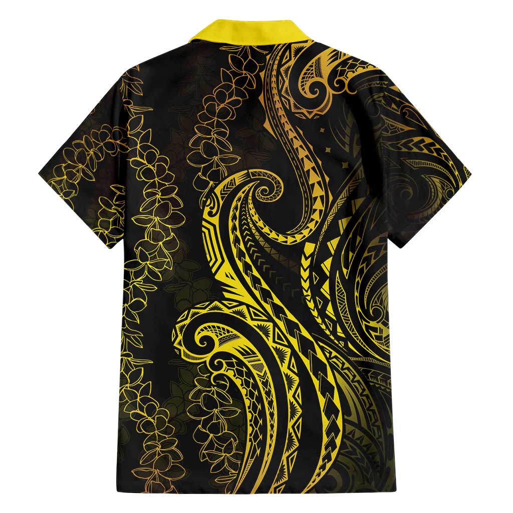 Polynesia Plumeria Lei Family Matching Short Sleeve Bodycon Dress and Hawaiian Shirt Black Gold Curves Motif LT7 - Polynesian Pride