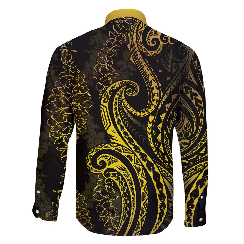 Polynesia Plumeria Lei Family Matching Short Sleeve Bodycon Dress and Hawaiian Shirt Black Gold Curves Motif LT7 - Polynesian Pride