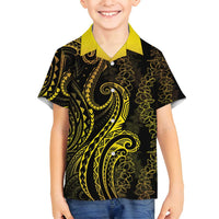 Polynesia Plumeria Lei Family Matching Summer Maxi Dress and Hawaiian Shirt Black Gold Curves Motif LT7 Son's Shirt Gold - Polynesian Pride