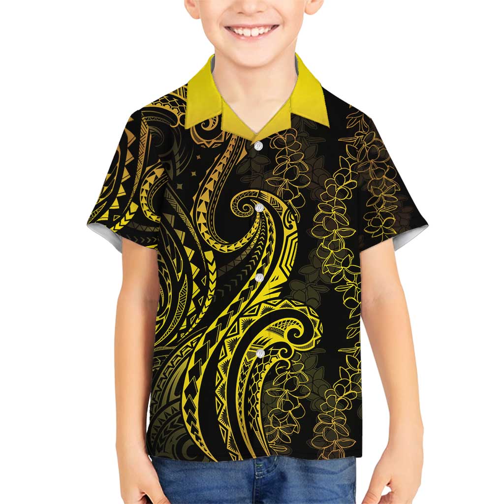Polynesia Plumeria Lei Family Matching Tank Maxi Dress and Hawaiian Shirt Black Gold Curves Motif LT7 Son's Shirt Gold - Polynesian Pride