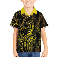 Polynesia Plumeria Lei Kid Hawaiian Shirt Black Gold Curves Motif
