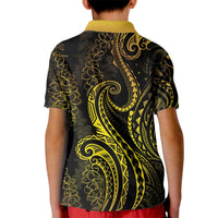 Polynesia Plumeria Lei Kid Polo Shirt Black Gold Curves Motif