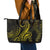 Polynesia Plumeria Lei Leather Tote Bag Black Gold Curves Motif