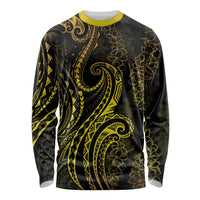 Polynesia Plumeria Lei Long Sleeve Shirt Black Gold Curves Motif