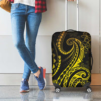 Polynesia Plumeria Lei Luggage Cover Black Gold Curves Motif