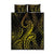 Polynesia Plumeria Lei Quilt Bed Set Black Gold Curves Motif