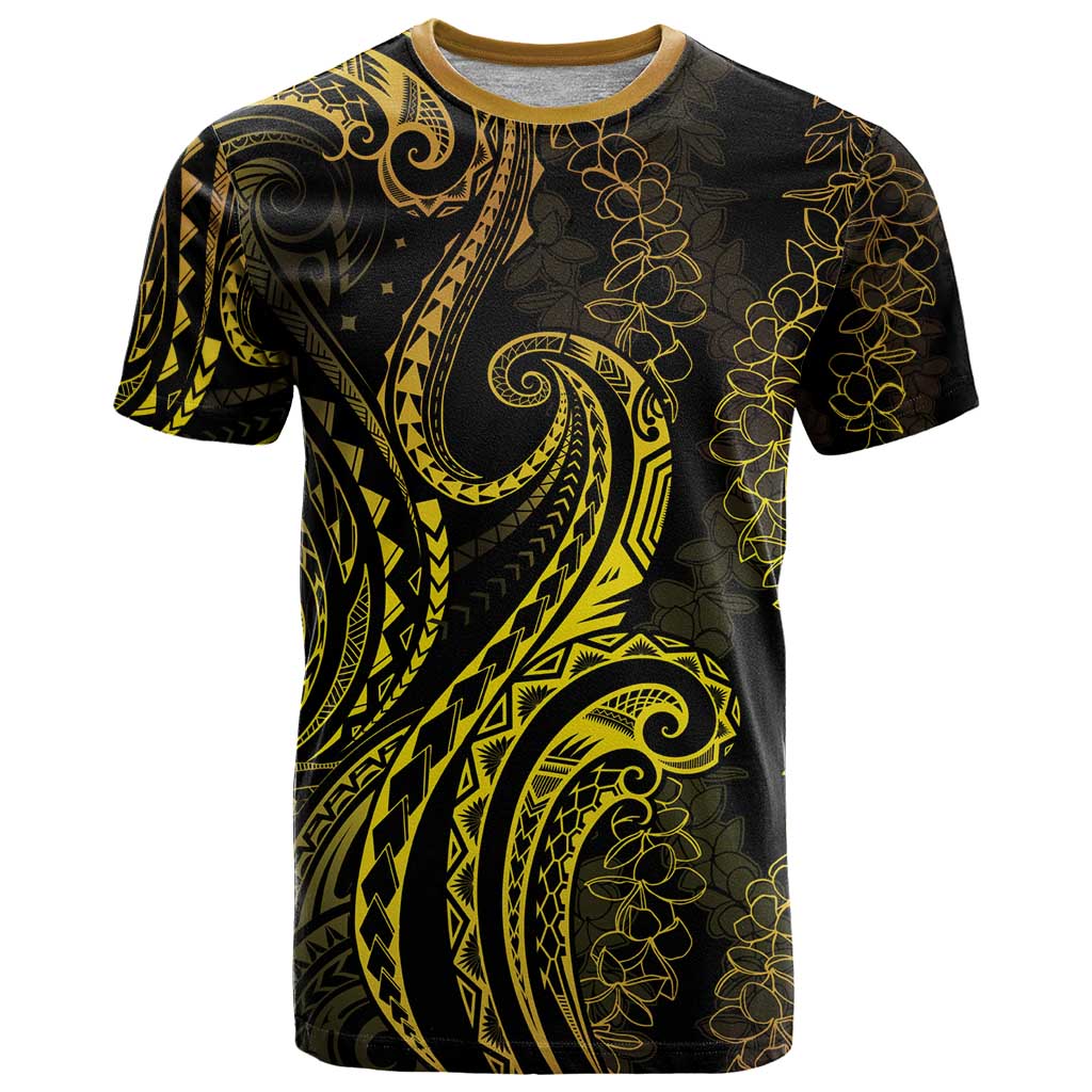 Polynesia Plumeria Lei T Shirt Black Gold Curves Motif