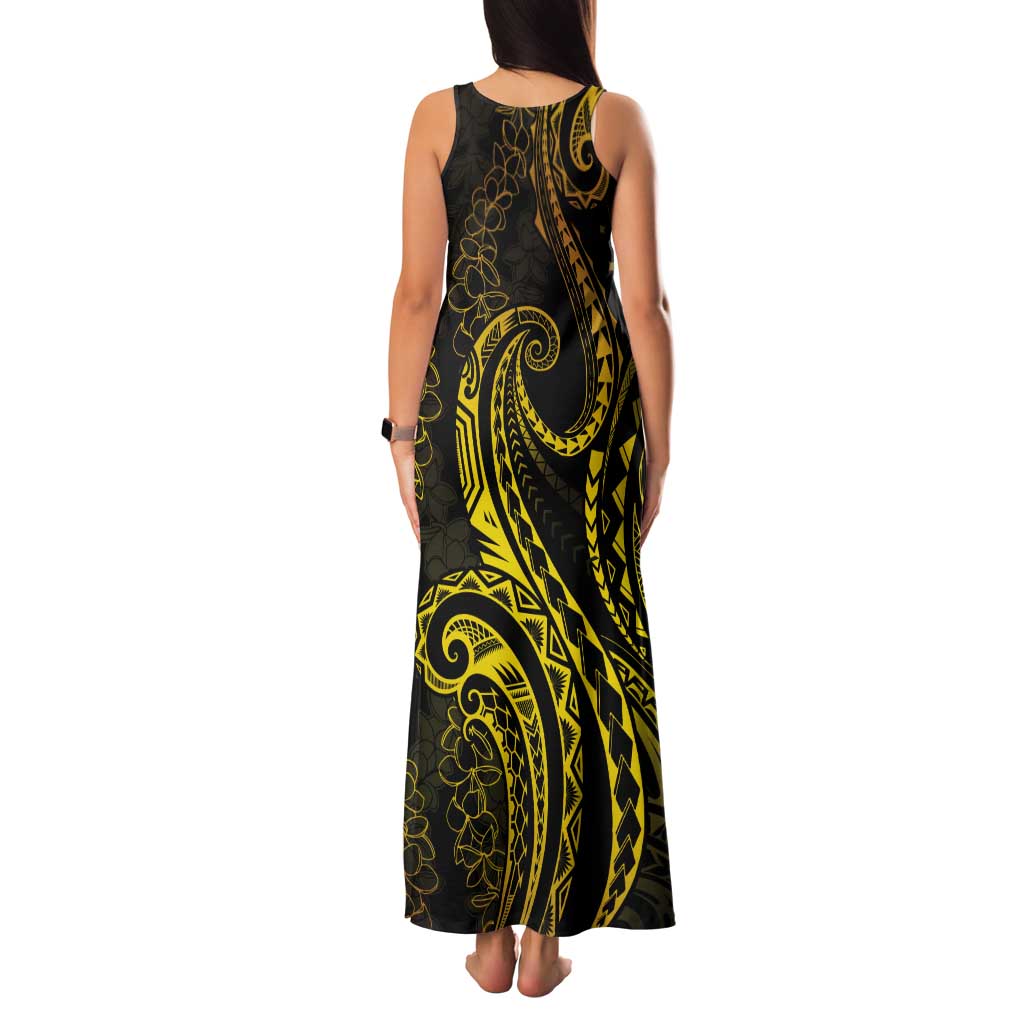 Polynesia Plumeria Lei Tank Maxi Dress Black Gold Curves Motif LT7 - Polynesian Pride