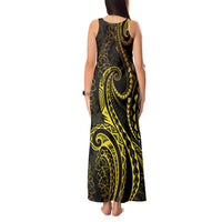 Polynesia Plumeria Lei Tank Maxi Dress Black Gold Curves Motif LT7 - Polynesian Pride