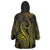 Polynesia Plumeria Lei Wearable Blanket Hoodie Black Gold Curves Motif