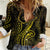 Polynesia Plumeria Lei Women Casual Shirt Black Gold Curves Motif