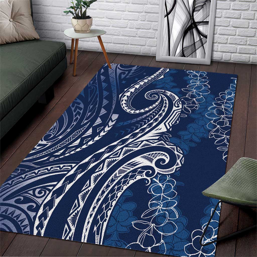 Polynesia Plumeria Lei Area Rug Navy Blue Curves Motif LT7 Navy Blue - Polynesian Pride