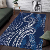 Polynesia Plumeria Lei Area Rug Navy Blue Curves Motif LT7 Navy Blue - Polynesian Pride