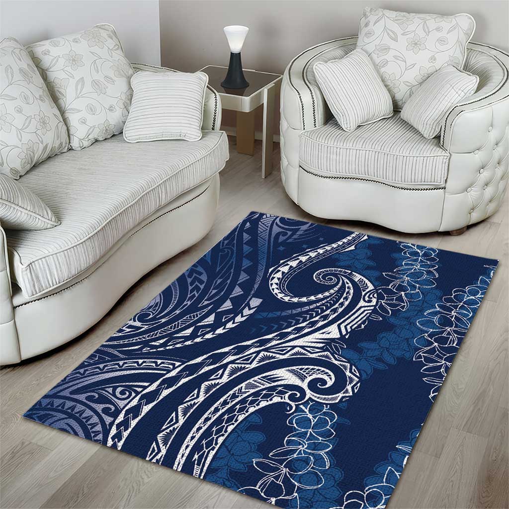 Polynesia Plumeria Lei Area Rug Navy Blue Curves Motif LT7 - Polynesian Pride