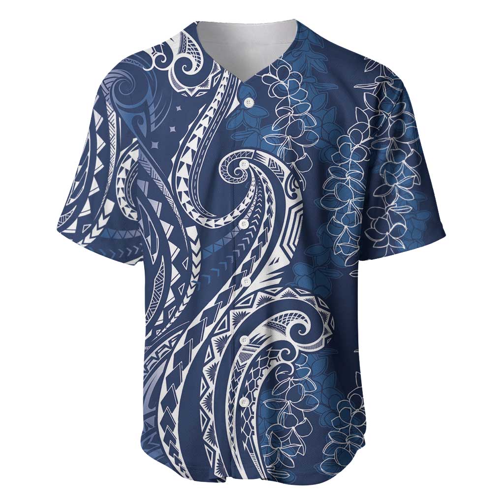Polynesia Plumeria Lei Baseball Jersey Navy Blue Curves Motif LT7 Navy Blue - Polynesian Pride