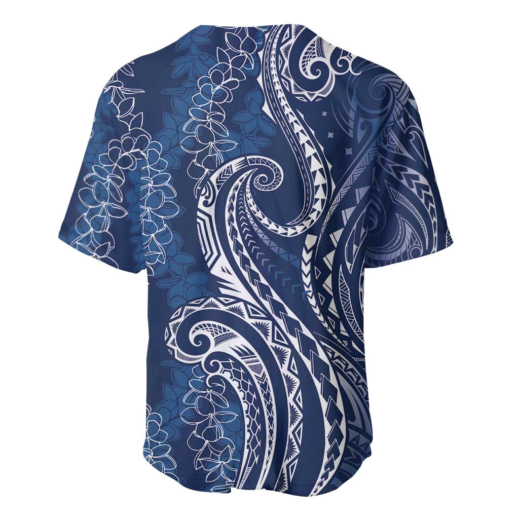 Polynesia Plumeria Lei Baseball Jersey Navy Blue Curves Motif LT7 - Polynesian Pride