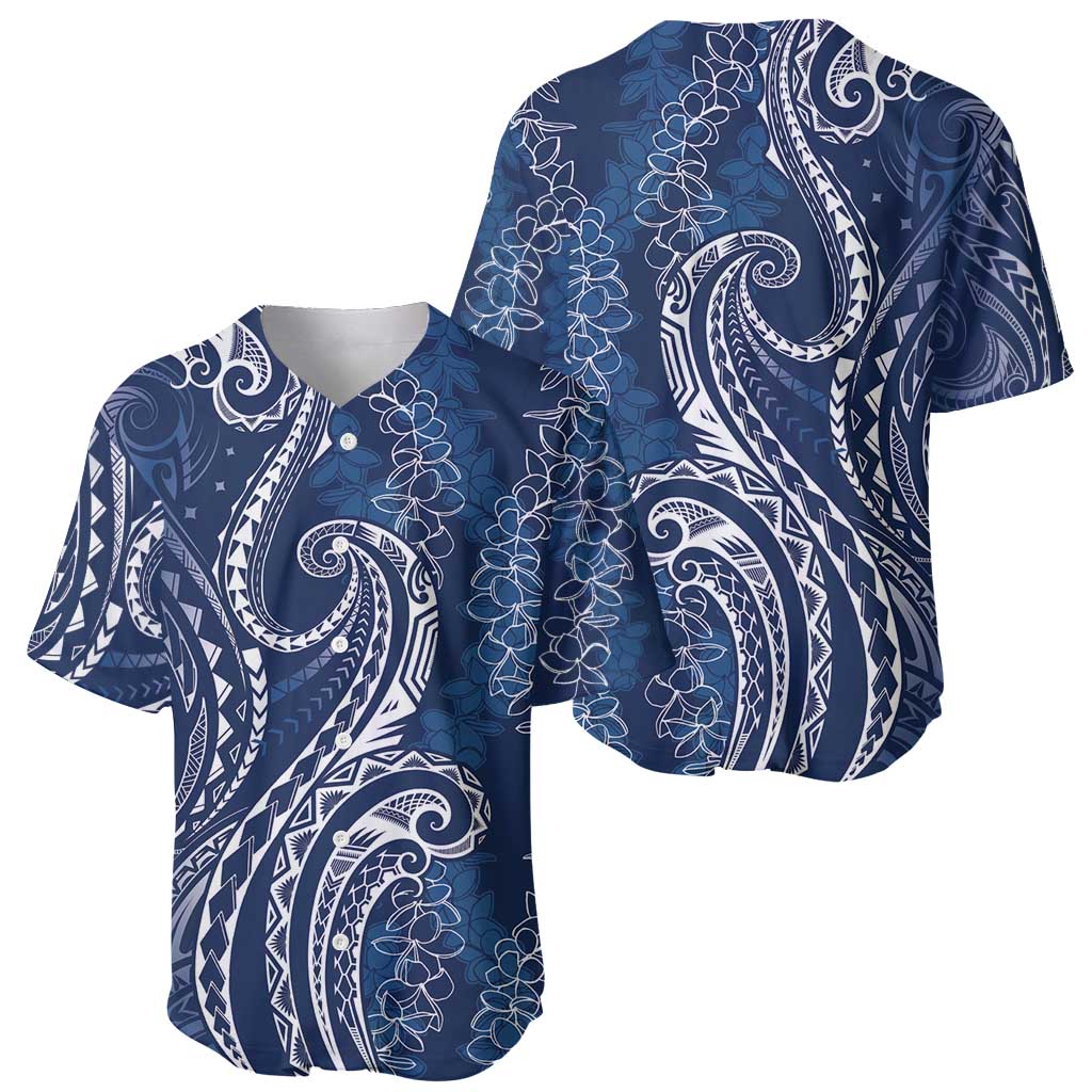 Polynesia Plumeria Lei Baseball Jersey Navy Blue Curves Motif LT7 - Polynesian Pride