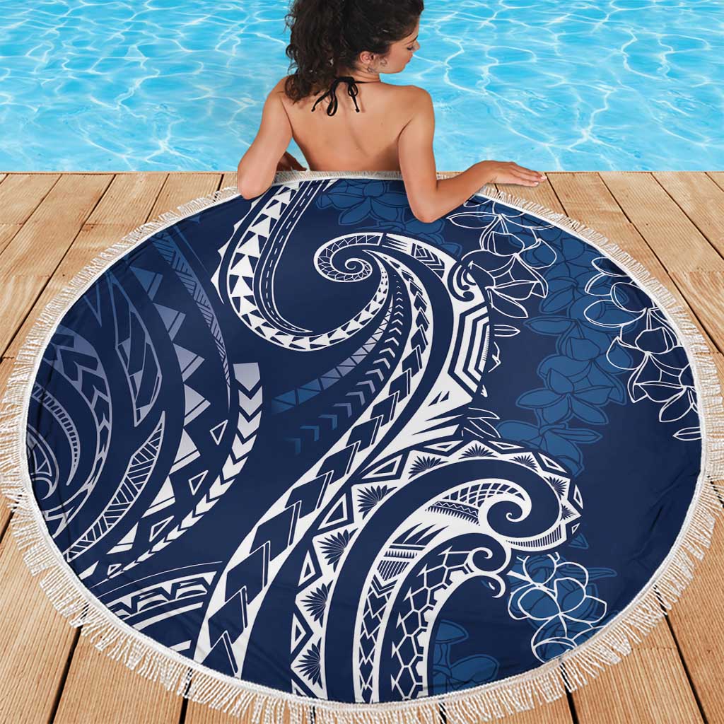 Polynesia Plumeria Lei Beach Blanket Navy Blue Curves Motif LT7 - Polynesian Pride