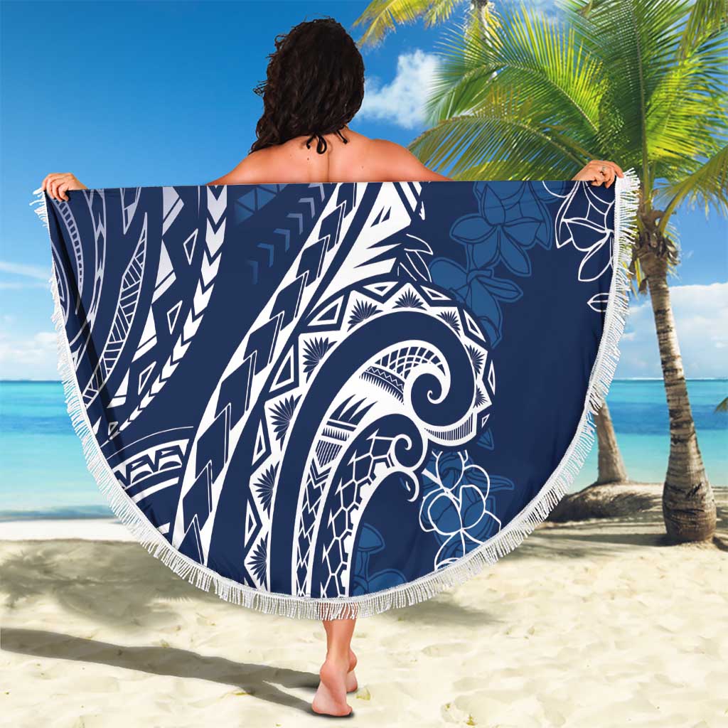 Polynesia Plumeria Lei Beach Blanket Navy Blue Curves Motif LT7 - Polynesian Pride