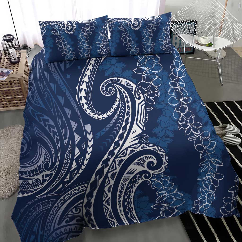 Polynesia Plumeria Lei Bedding Set Navy Blue Curves Motif LT7 - Polynesian Pride
