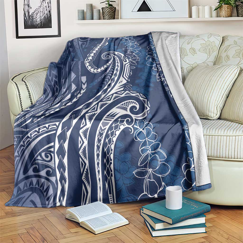 Polynesia Plumeria Lei Blanket Navy Blue Curves Motif LT7 Navy Blue - Polynesian Pride