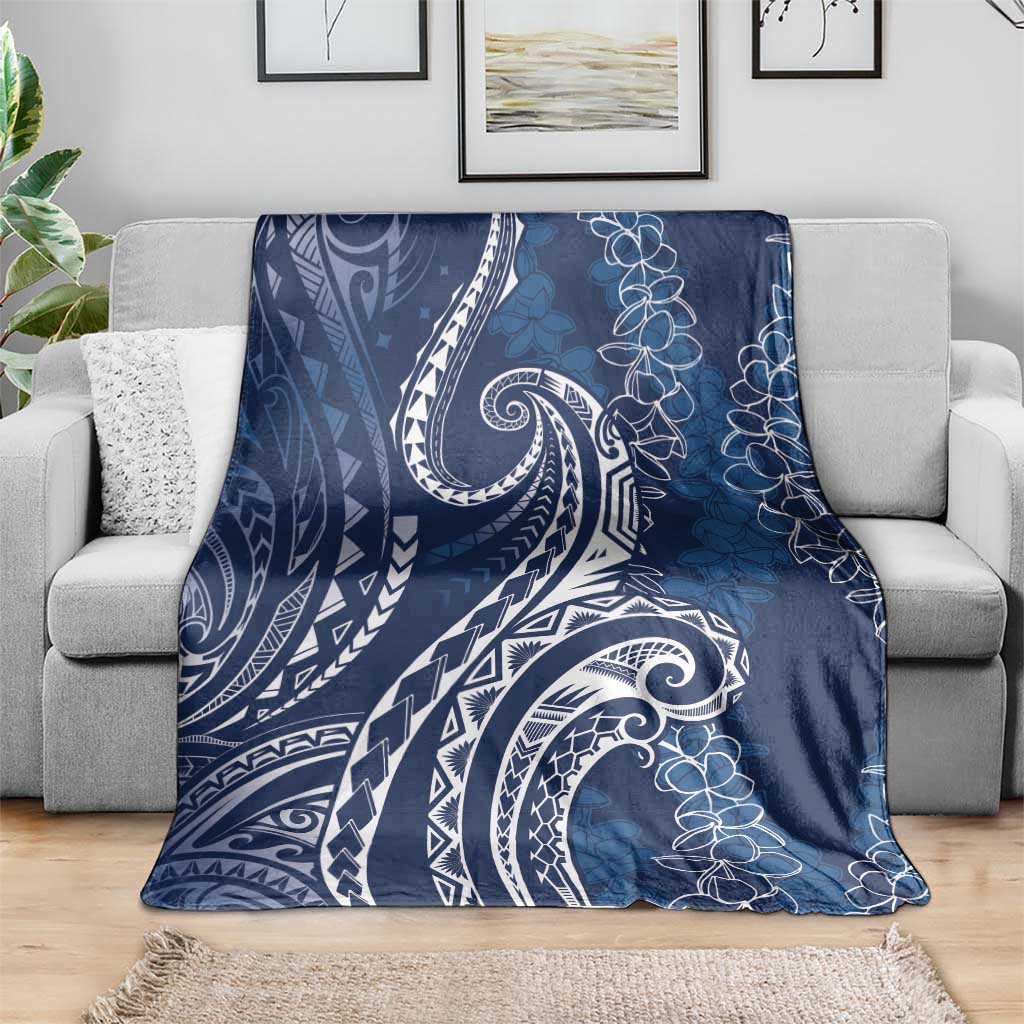 Polynesia Plumeria Lei Blanket Navy Blue Curves Motif LT7 - Polynesian Pride