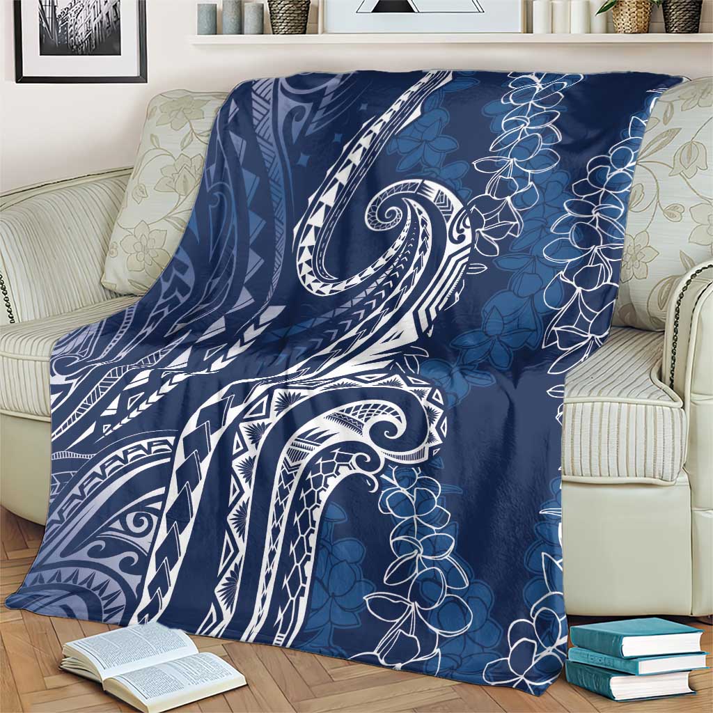 Polynesia Plumeria Lei Blanket Navy Blue Curves Motif LT7 - Polynesian Pride