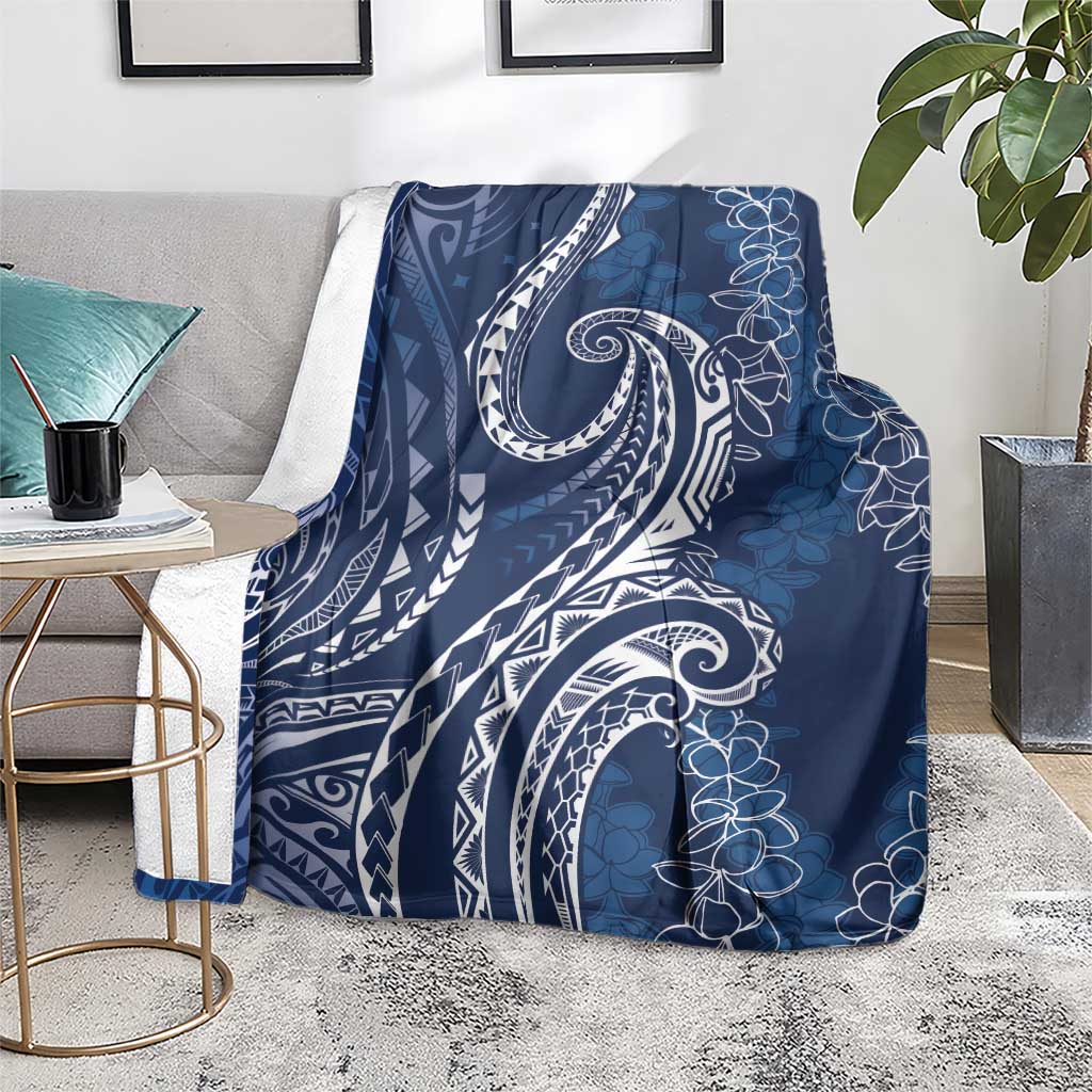 Polynesia Plumeria Lei Blanket Navy Blue Curves Motif LT7 - Polynesian Pride