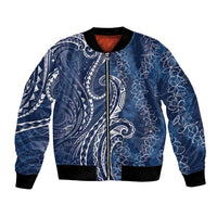 Polynesia Plumeria Lei Bomber Jacket Navy Blue Curves Motif LT7 Unisex Navy Blue - Polynesian Pride