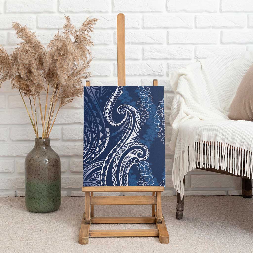 Polynesia Plumeria Lei Canvas Wall Art Navy Blue Curves Motif