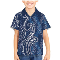 Polynesia Plumeria Lei Family Matching Mermaid Dress and Hawaiian Shirt Navy Blue Curves Motif LT7 Son's Shirt Navy Blue - Polynesian Pride