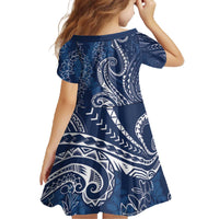 Polynesia Plumeria Lei Family Matching Off The Shoulder Long Sleeve Dress and Hawaiian Shirt Navy Blue Curves Motif LT7 - Polynesian Pride