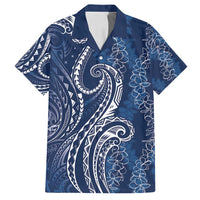 Polynesia Plumeria Lei Family Matching Off Shoulder Maxi Dress and Hawaiian Shirt Navy Blue Curves Motif