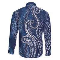 Polynesia Plumeria Lei Family Matching Off Shoulder Maxi Dress and Hawaiian Shirt Navy Blue Curves Motif