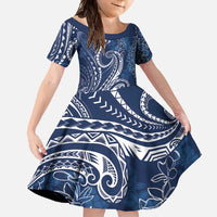 Polynesia Plumeria Lei Family Matching Tank Maxi Dress and Hawaiian Shirt Navy Blue Curves Motif LT7 Daughter's Dress Navy Blue - Polynesian Pride