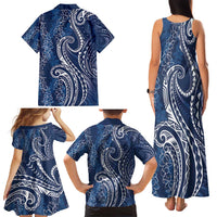 Polynesia Plumeria Lei Family Matching Tank Maxi Dress and Hawaiian Shirt Navy Blue Curves Motif LT7 - Polynesian Pride