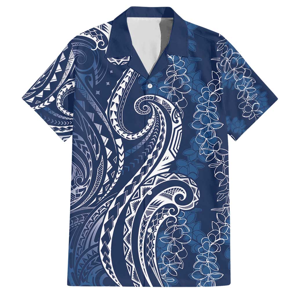 Polynesia Plumeria Lei Hawaiian Shirt Navy Blue Curves Motif