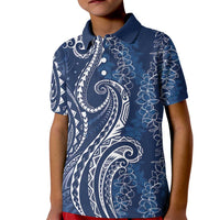 Polynesia Plumeria Lei Kid Polo Shirt Navy Blue Curves Motif