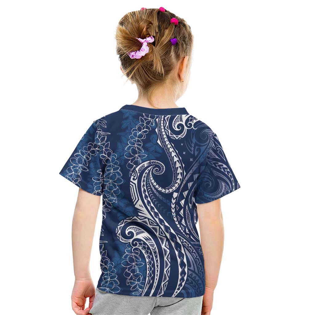 Polynesia Plumeria Lei Kid T Shirt Navy Blue Curves Motif