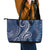 Polynesia Plumeria Lei Leather Tote Bag Navy Blue Curves Motif