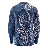 Polynesia Plumeria Lei Long Sleeve Shirt Navy Blue Curves Motif