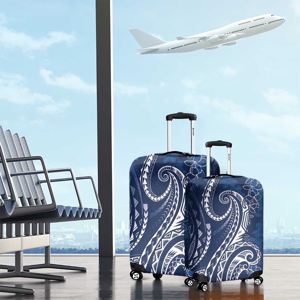 Polynesia Plumeria Lei Luggage Cover Navy Blue Curves Motif