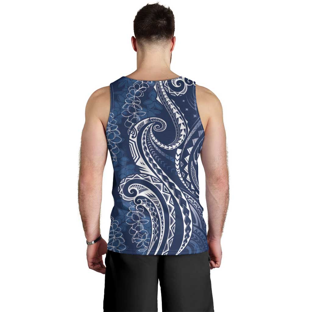 Polynesia Plumeria Lei Men Tank Top Navy Blue Curves Motif LT7 - Polynesian Pride