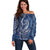 Polynesia Plumeria Lei Off Shoulder Sweater Navy Blue Curves Motif