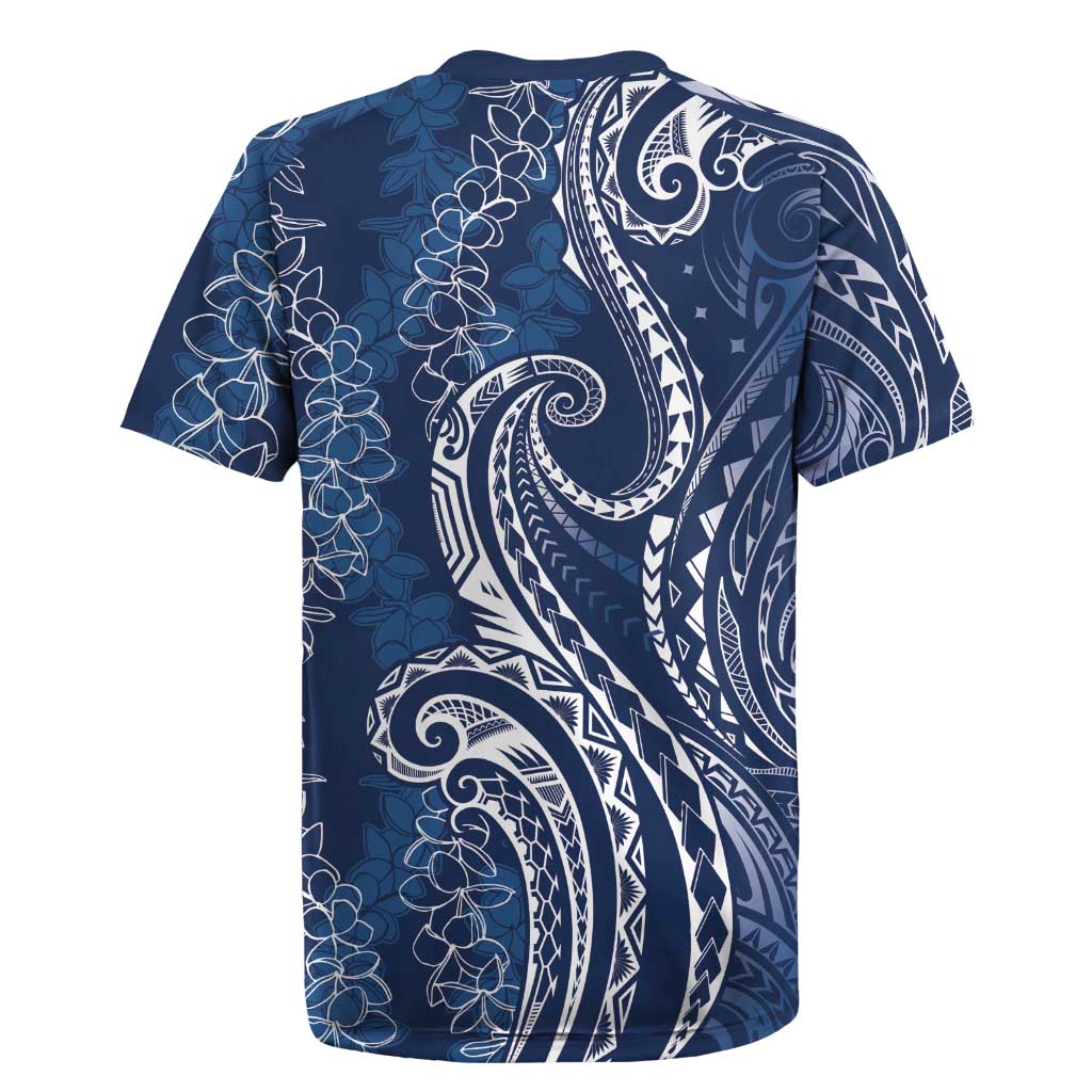 Polynesia Plumeria Lei Rugby Jersey Navy Blue Curves Motif LT7 - Polynesian Pride
