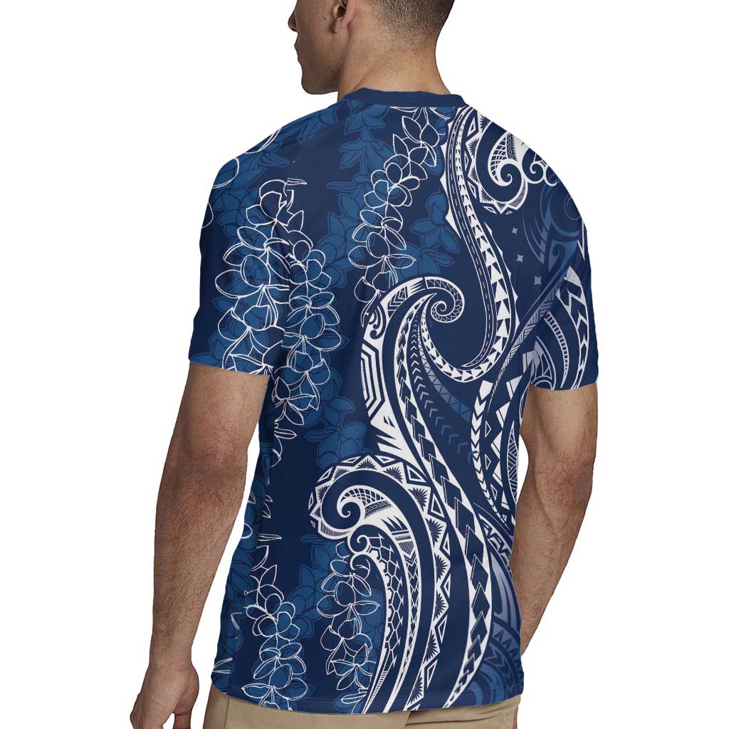 Polynesia Plumeria Lei Rugby Jersey Navy Blue Curves Motif LT7 - Polynesian Pride